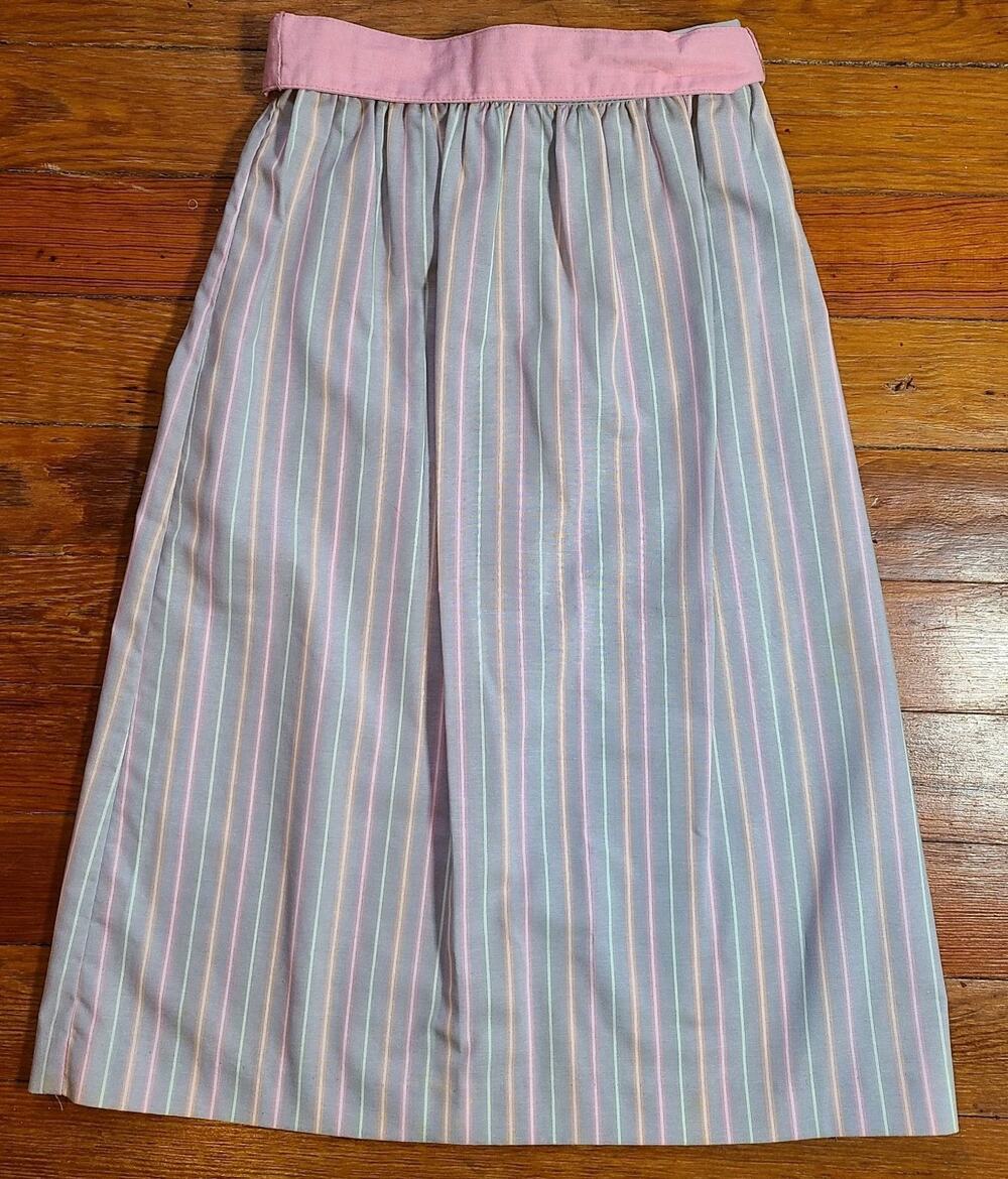 Vintage Stripe A-line Midi Skirt 60s 70s Retro Tie Belt Pockets Stranger Things